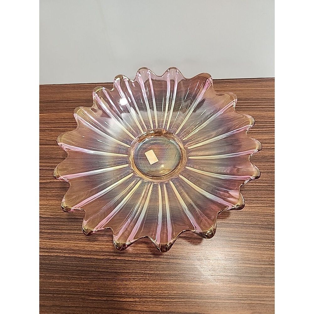 Vintage Antique Carnival Glass Scalloped Rainbow Iridescent Electric‎ Light Bowl